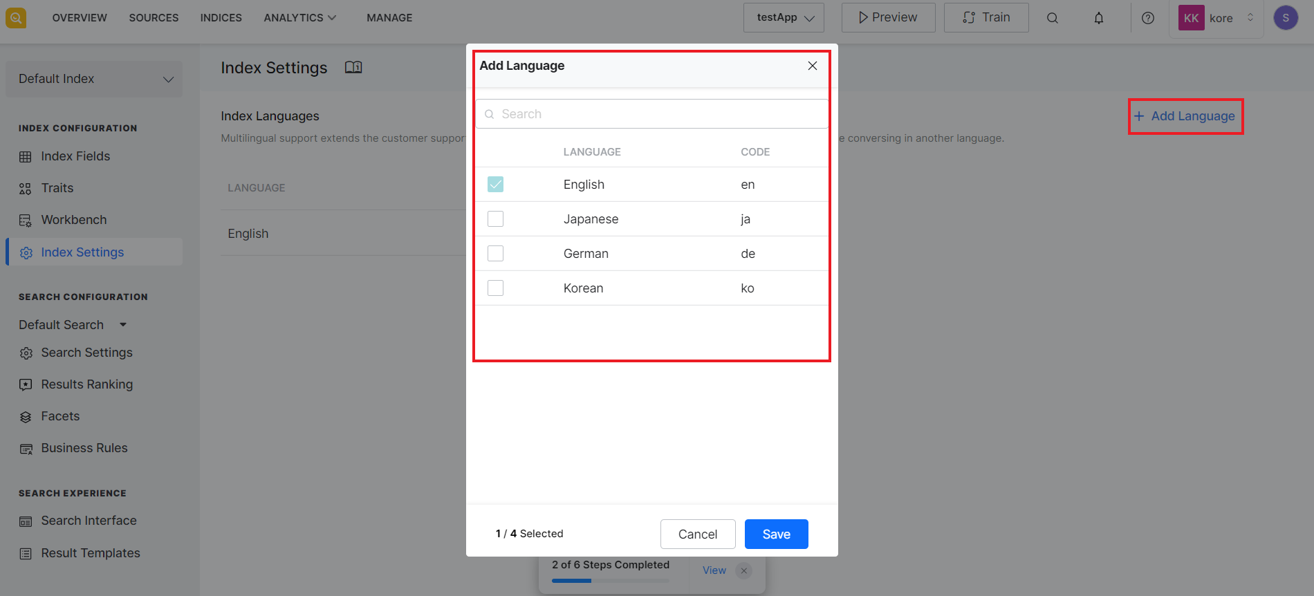 Index Languages SearchAssist