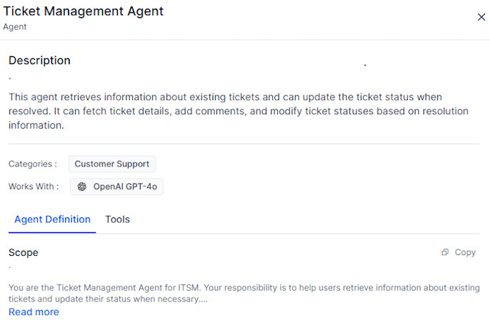 Agent details window Agent details window