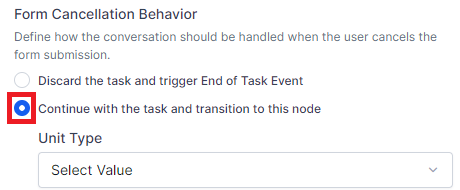 Form cancellation behavior - Continue task