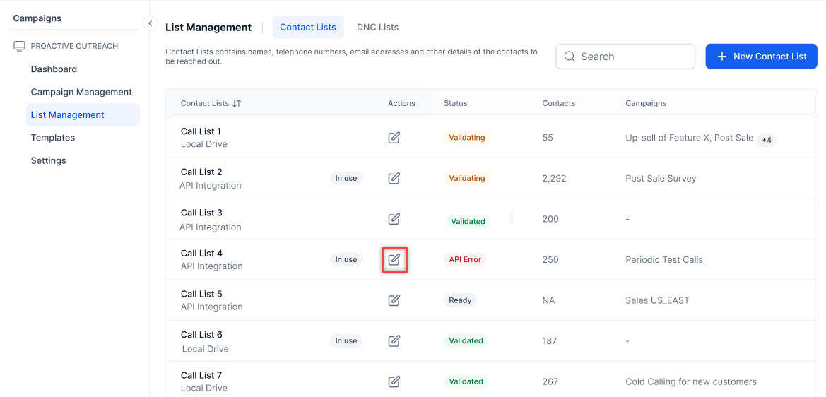 Edit Contact List Button Edit Contact List Button