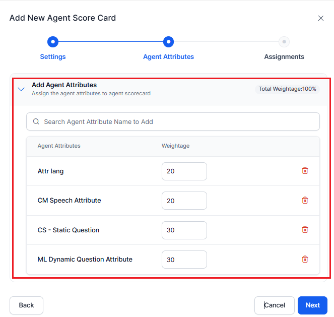Add Agent Attributes Weightage