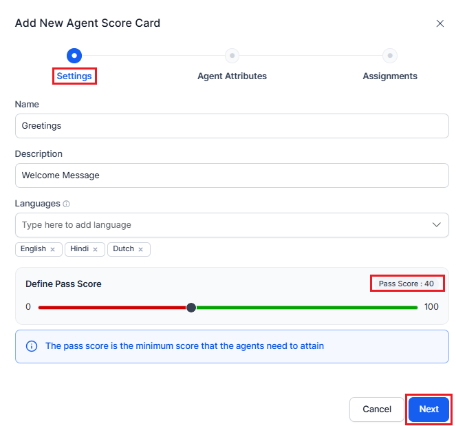 Agent Scorecards Settings Agent Scorecards Settings