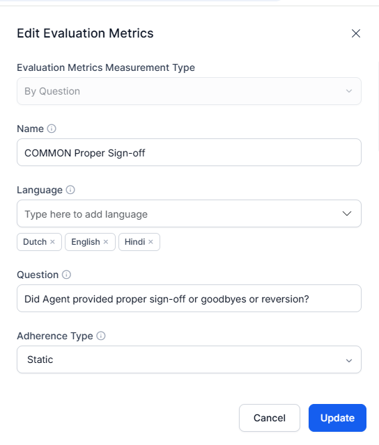 Edit Metric Fields Edit Metric Fields