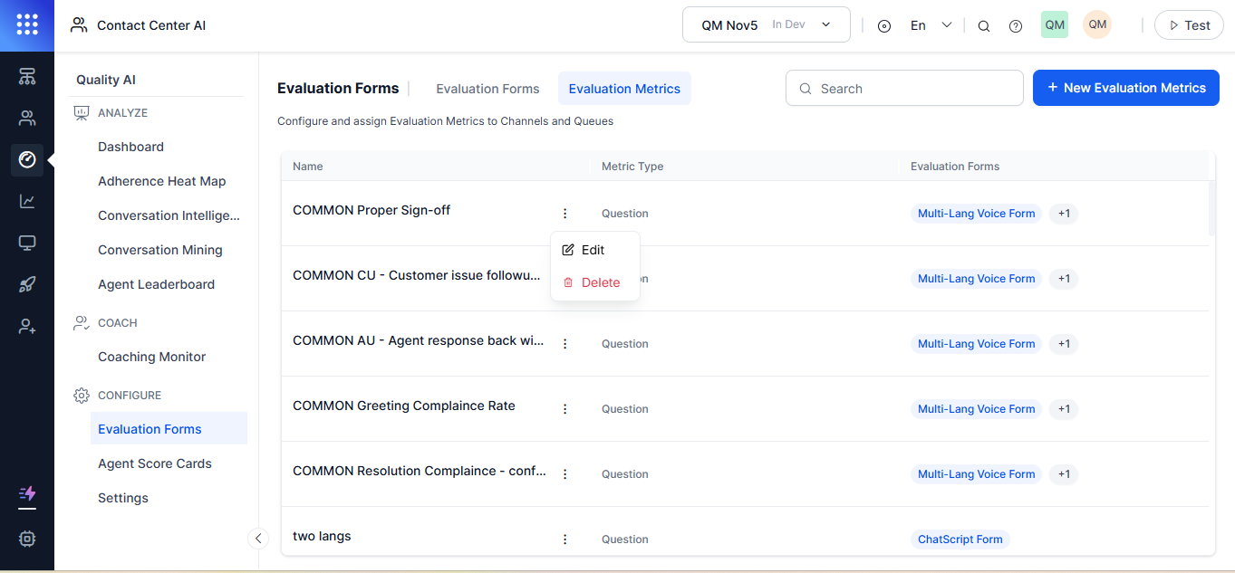 Edit Metric Edit Metric